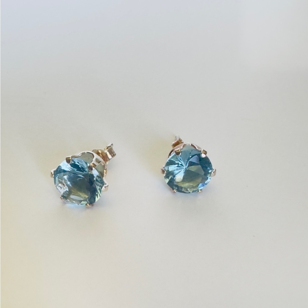 Brand New Turquoise 8mm Round Cut CZ 925 Sterling Silver Earrings - Picture 2 of 5